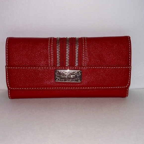 Nine West Red Leather Wallet with Silver Zipper Detail - Picture 1 of 11
